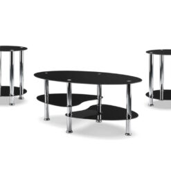 3pc round black glass coffee table set