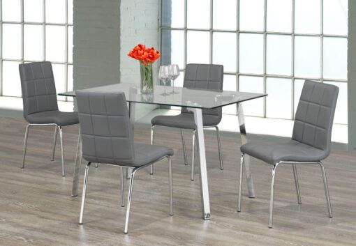 5pc modern glass rectangular dining set grey