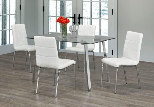 5pc modern glass rectangular dining set white