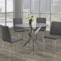 5pc modern glass round dining set grey