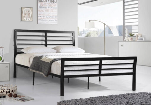 Image depicts the Kari's Black Metal Platform Bed which is a simple but modern black metal framed bed that comes in Double and Queen size.