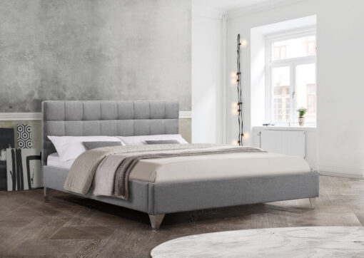 Image depicts the Moncton Modern Platform Bed which comes with a square-designed headboard and comes in either Queen or double sizes.