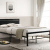 Padded Headboard Metal Platform Bed Black Colour