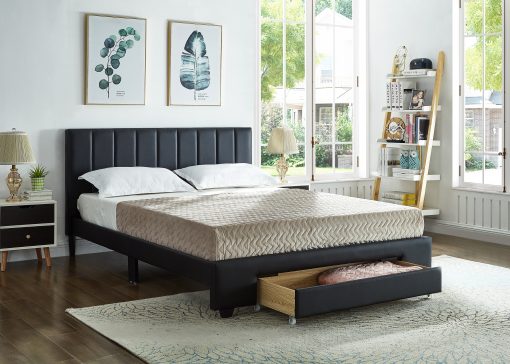 Rakefet Platform bed with Storage Drawers in Black Leather