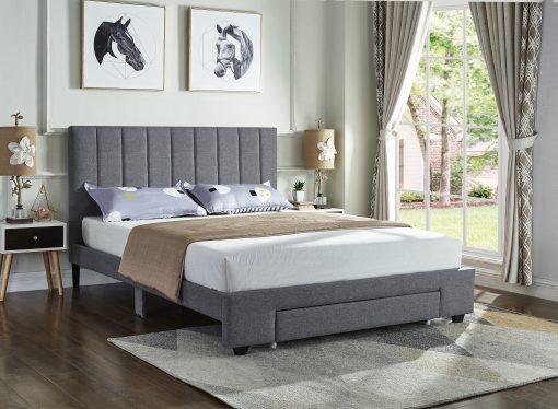 Rakefet Platform bed with Storage Drawers Grey Fabric Closed