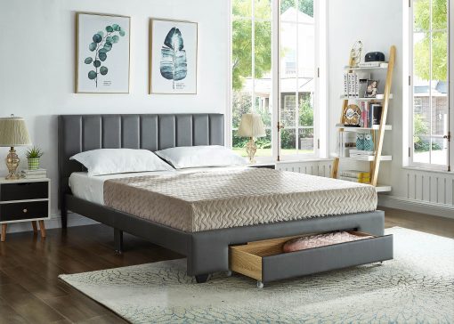 Rakefet Platform bed with Storage Drawers Grey Leather