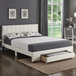 Rakefet Platform bed with Storage Drawers White Leather