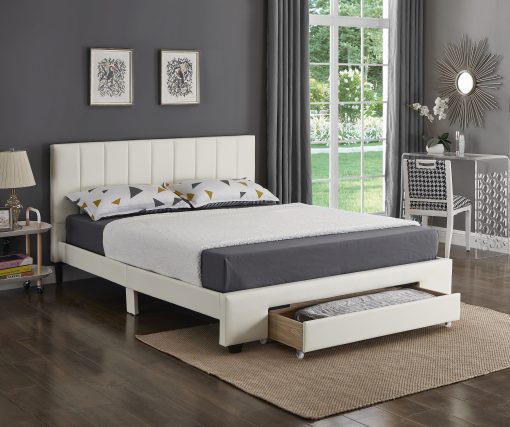 Rakefet Platform bed with Storage Drawers White Leather
