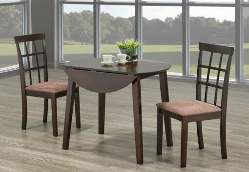Image depicts the 3-Piece Toronto Adjustable Espresso Round Table which includes one dining table and two chairs.