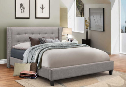 Vivid King Fabric Platform Bed Light Grey Colour