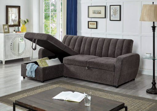 Image depicts The Amaia Grey Sofa Bed - Sectional which is a great choice for small to medium living room areas and provides extra storage and sleeping space.