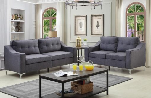 bezzito 3 pieces grey fabric sofa set