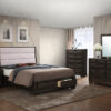 Image depicts the The Emma High End Bedroom Set which comes with a King or Queen-sized bed and a chest, dresser, night stand, and mirror.