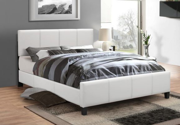 Classico Leather Platform Bed White