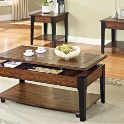 Juniper 3pc lift brown wood coffee table set
