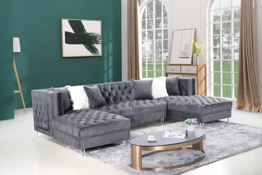 Yasmin velvet sectional sofa grey