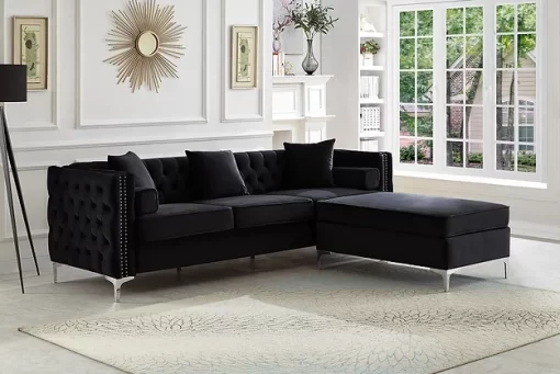 Yerxa black velvet sectional sofa