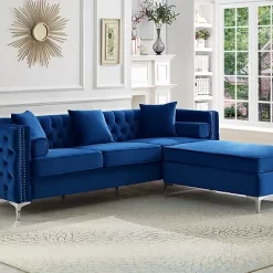 Yerxa blue velvet sectional sofa