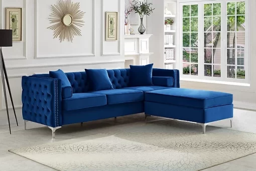 Yerxa blue velvet sectional sofa