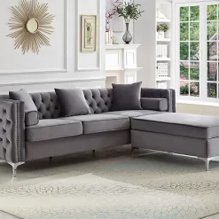 Yerxa grey velvet sectional sofa