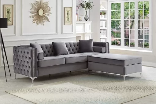Yerxa grey velvet sectional sofa