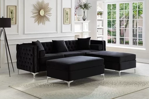 Yerxa velvet sectional sofa black