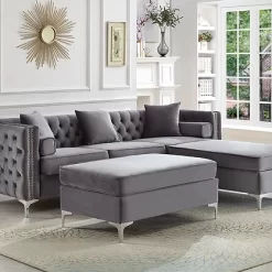 Yerxa velvet sectional sofa grey