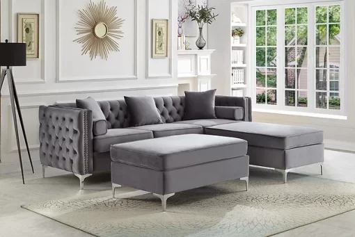 Yerxa velvet sectional sofa grey
