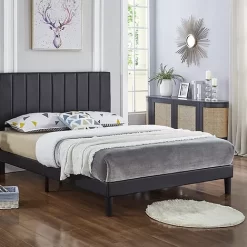 Diora platform bed black leather