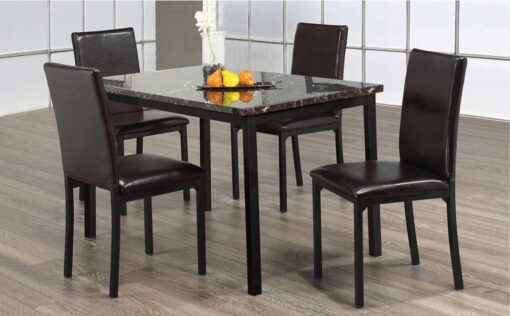 5 Pc Dark Brown Marble Table Dining Set