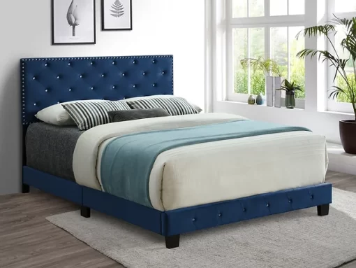 Salisbury luxury velvet platform bed blue