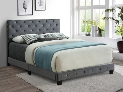 Salisbury luxury velvet platform bed grey