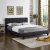 Bahati Square Pattern Headboard Platform Bed Black Leather