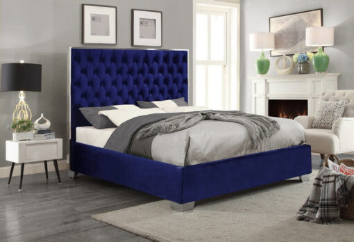 Berlin Luxury Velvet Platform Bed Blue