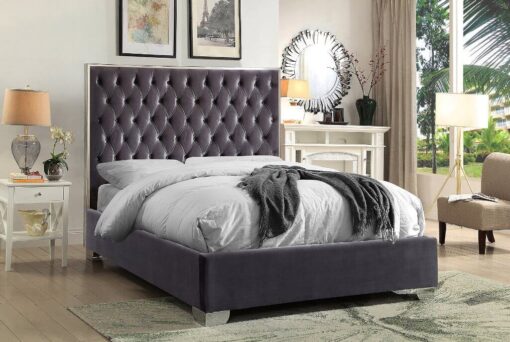 Berlin Luxury Velvet Platform Bed Grey