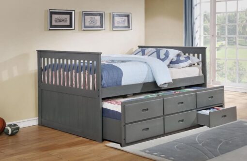 Lulu Captain Bed with Trundle Grey