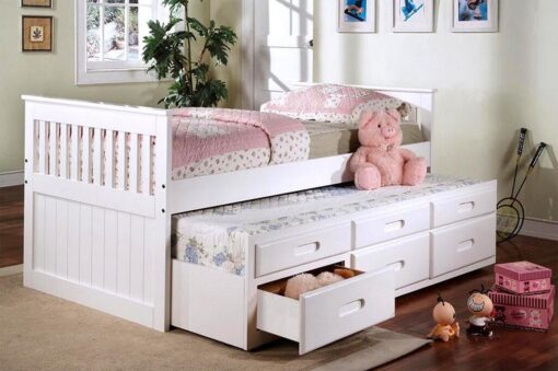 Lulu Captain Bed with Trundle in White Color