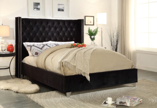 Paris Luxury Velvet Platform Bed Black