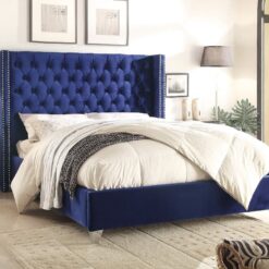 Paris Luxury Velvet Platform Bed Blue