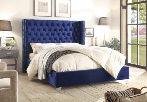 Paris Luxury Velvet Platform Bed Blue
