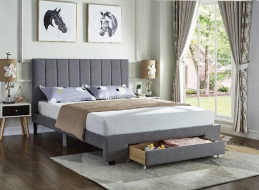 Rakefet Platform bed with Storage Drawers in Grey Fabric
